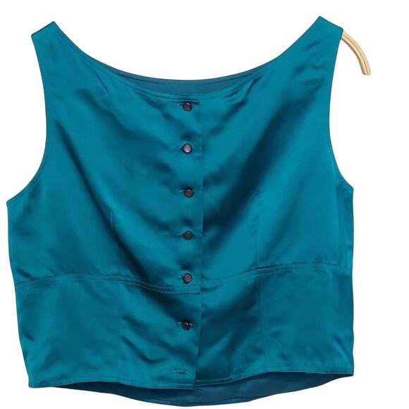 NWT! Dana Buchman Faux Silk Turquoise Teal Blue Button Back Crop Tank Blouse Top - Picture 2 of 9